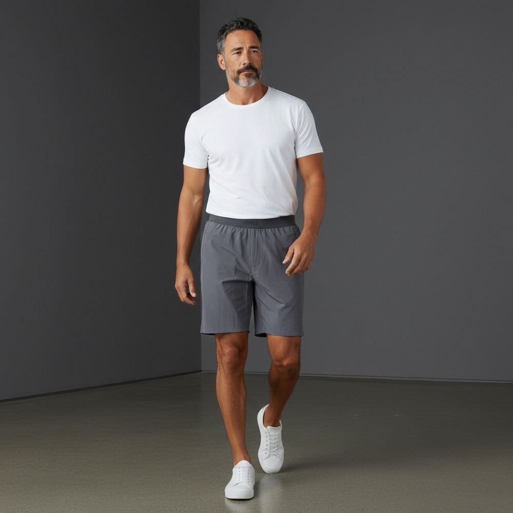 ESNTLS Men's Gray Athletic Performance Shorts Size L‎ Zipper Pockets Drawstring